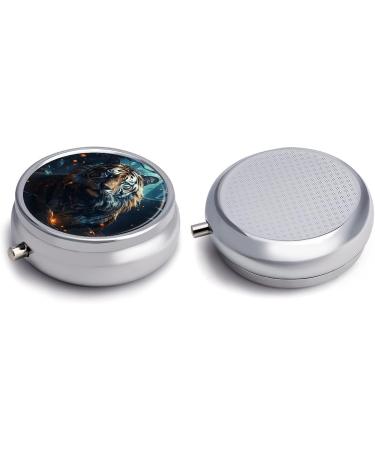 Round Tiger Print Pill Box - 3 Compartment Medicine Organizer - Portable Decorative Metal Pill Case - Style 4 - Buy Online on GoSupps.com