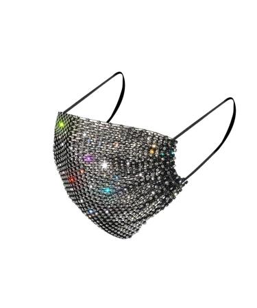 Lieikic ladies mouth and nose protection crystals glitter elegant washable reusable breathable multifunction cloth cover scarf for halloween evening party (b-black)