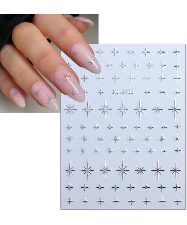 8 Sheets 3D Star Nail Art Stickers - Self-Adhesive Silver Glitter Decals for DIY Manicure | Metallic Acrylic Nail Accessories - Buy Online on GoSupps.com