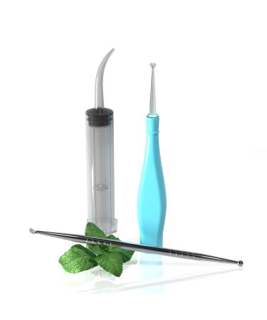 Tonsil Stone Remover Kit with LED Light (Powder Blue) | Hygienic Stainless Steel Tool with Scoop | Curved Irrigation Syringe | Ergo-Grip | Bad Breath Solution For Oral Care By TruTru