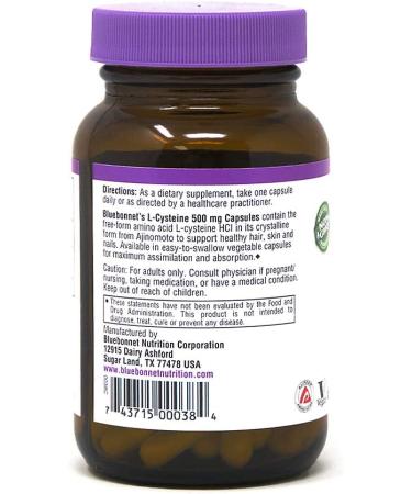 Bluebonnet Nutrition L-Cysteine 500mg - 60 Veggie Capsules | Supports Antioxidant Health - Buy Online on GoSupps.com