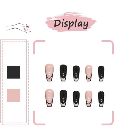Ceboic 24Pcs Square False Nails Medium Black Pink French Press on Nails | Nude Removable Glue Stickers | Ballerina Acrylic Full Cover Stick on Nails for Women and Girls - Black & Pink - Buy Online on GoSupps.com