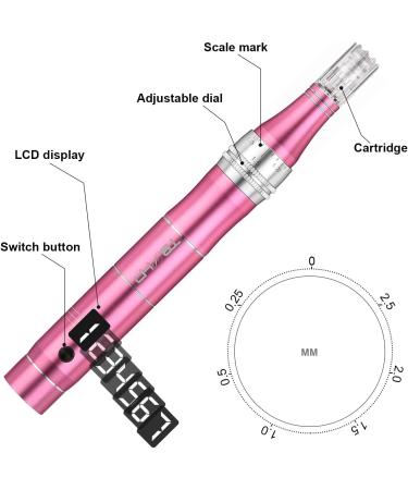 TBPHP Dermapen M1 Upgraded Electric Wireless Beauty Pen LCD Screen with 12 Replacement Cartridges - Pink - Buy Online on GoSupps.com