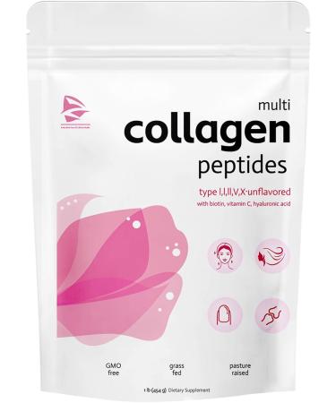 Multi Collagen Peptides Powder for Women Men Types I II III V X 1 Lb Hydrolyzed Collagen Peptides Unflavored with Biotin Hyaluronic Acid Vitamin C Instant Dissolving (1pcs) - Buy Online on GoSupps.com