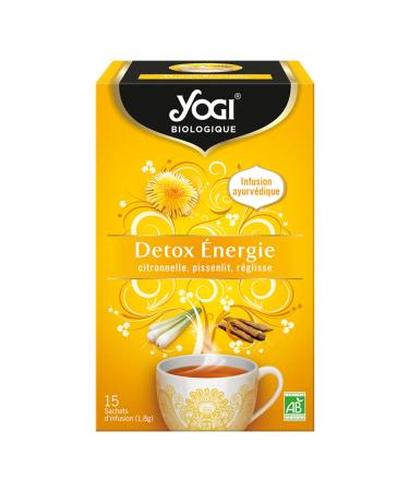 Yogi Organic Detox Energy, 100% Organic Lemongrass, Dandelion and Licorice Infusion, 15 Heat-Sealed and Staple-Free Sachets,