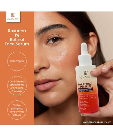 Roxanna 1% Retinol Serum for Face 50ml High Strength with Niacinamide Hyaluronic Acid - Anti Ageing Facial for Moisturizing Fine Line and Deep Wrinkles Repair Firmer Looking Uneven Skin - Buy Online on GoSupps.com