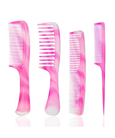 FHALLYNN 4 Pcs Plastic Hair Comb Set Hair Combs for Styling .Wide Tooth Comb Rat Tail Combs Fine Tooth Combs for Women and a Double-sided Comb Gifts for Women (pink)