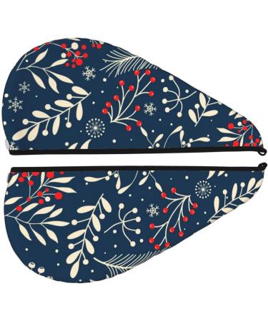Super Absorbent Microfiber Hair Towel Wrap - Merry Christmas Winter Leaves & Snowflakes Design for Long Curly Thick Hair | Soft Coral Velvet Quick Dry Hair Cap for Women - Buy Online on GoSupps.com