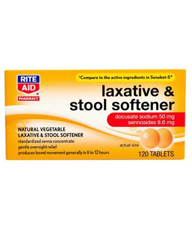 Rite Aid Laxative & Stool Softener with Senna - 120 Tablets | Constipation Relief