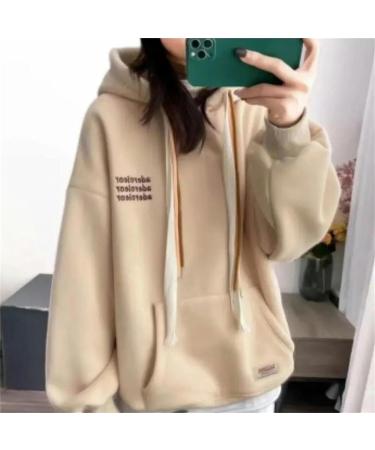 CBLdF Ladies Hoodies Women Autumn Winter Velvet Thickened Three-row Embroidered Letter Hooded Sweatshirt Casual All-match Pullover Yellow XL - Buy Online on GoSupps.com