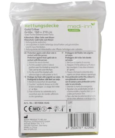 Medi-Inn+ Gold Silver Rescue Blanket | 160x210 cm | Emergency First Aid & Cold/Heat Protection | Bulk Pack of 100 - Buy Online on GoSupps.com