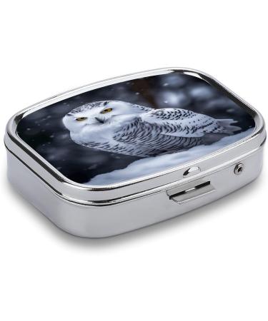 Pill Box Arctic Owl Print | 2 Compartment Portable Medicine Organizer | Decorative Metal Pill Case for Pocket & Purse - Buy Online on GoSupps.com