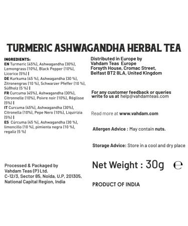 VAHDAM Organic Turmeric Ashwagandha Herbal Tea - 30 Tea Bags | USDA Certified Superfood for Immune Support & Detox - Buy Online on GoSupps.com