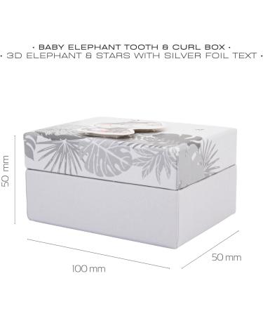 Cute Baby 3D Elephant Grey Tooth and Curl Keepsake Box | Silver Stars and Palm Leaves Design | 10cm x 5cm x 8cm - Buy Online on GoSupps.com