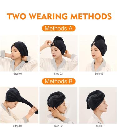 Buy Kinhwa Hairurban Microfiber Hair Turban Towel - Quick-Dry Super Absorbent 3 Pack Black with Buttons - Perfect for All Hair Types! - Buy Online on GoSupps.com