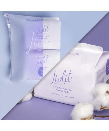 Livlit Super Long Overnight Pads - 100% Organic Cotton - Heavy Absorbency & Leak Protection - Unscented - Extra Long Length for Women - 12 Count - Buy Online on GoSupps.com