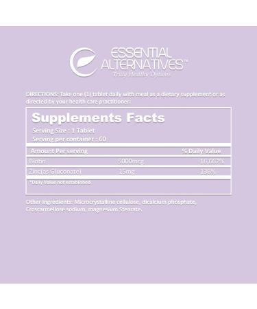 Biotin 5000mcg + Zinc Tablets - Promotes Healthy Hair, Skin & Nails (60 Count) - Buy Online on GoSupps.com