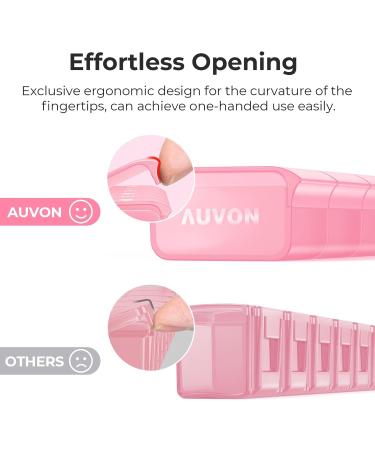 AUVON Weekly Pill Organizer - Arthritis Friendly BPA-Free Portable & Cute Pill Case for Vitamins Supplements & Medications - Effortless Opening Design 7 Day (Pink - Holds 6 Fish Oils - Buy Online on GoSupps.com