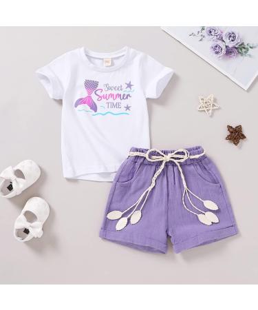 YOUNGER TREE Toddler Baby Girls Watermelon T-shirt + Linen Shorts Set with Belt - Mermaid Theme - Buy Online on GoSupps.com
