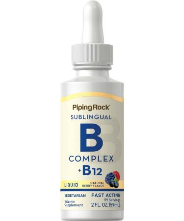 Piping Rock Liquid Vitamin B Complex with B12 | 1200 mcg 2 fl oz | Sublingual Supplement | Berry Flavor Drops | Vegetarian Non-GMO Gluten Free