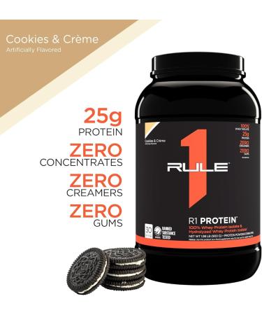 Rule 1 Protein | Super-Pure 100% Whey Isolate & Fast-Acting Whey Hydrolysate | 25 Grams Protein 4 Grams Glutamine & 6 Grams BCAAs Per Serving (5LB Cookies & Creme) Cookies & Creme 5LB - Buy Online on GoSupps.com