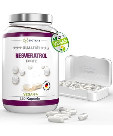 Resveratrol 120 capsules 500 mg 4 months in stock inclusive pills box laboratory test vegan 98% trans-resveratrol made of Japanese perennial knotweed root extract without magnesium stearate 120 pieces (1 Pack)