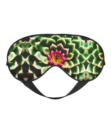 SSIMOO Blooming Cactus Flower Print Double-Sided Eye Mask Soft and Light Blocking for Enhancing Sleep Quality Black