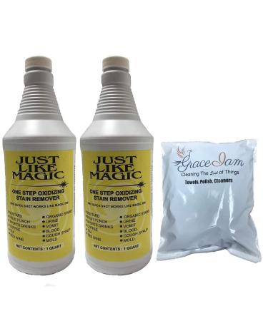 Just Like Magic Carpet Cleaner Organic Stain Discoloration Remover 32oz + 2 GRACE-I-AM Cleaning Cloth