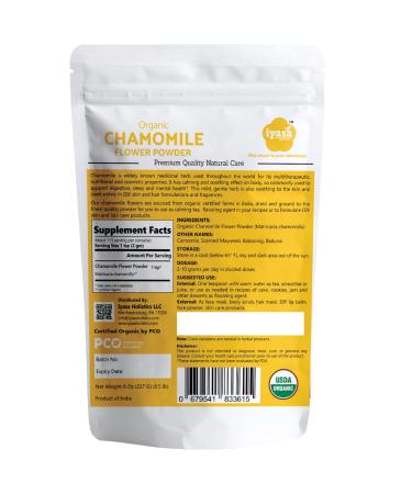 Iyasa Holistics Organic Chamomile Flower Powder - Food Grade for Baking, Cooking, Tea, Skin & Hair Care - 8 oz (223 gm) - Buy Online on GoSupps.com
