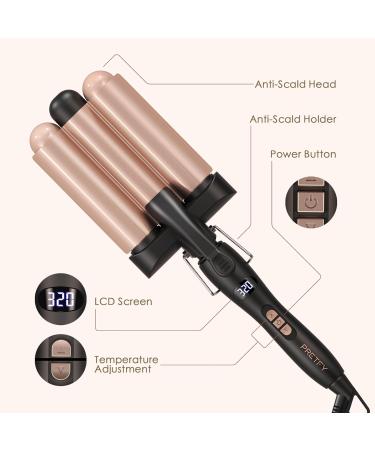 3 Barrel Curling Iron Wand - 1.25 Inch Ceramic Tourmaline Triple Barrel Hair Waver with Adjustable Temperature & LCD Display - Portable Rose Gold Crimper for Effortless Beach Waves - Buy Online on GoSupps.com