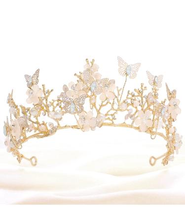 Kilshye Queen Crown Gold Tiaras and Crowns Butterfly Rhinestone Tiara Vintage Bridal Wedding Crown Pageant Costmue Prom Headpiece for Women and Girls (Gold)