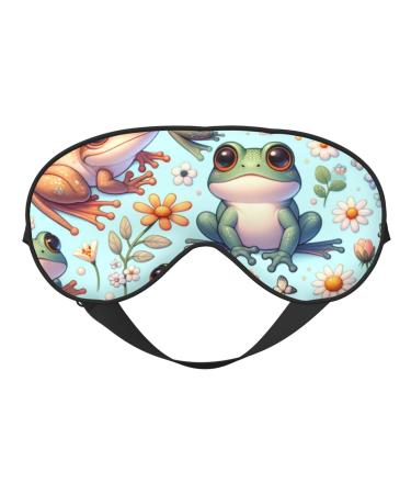 Double-Sided Eye Mask Eye Sleep Shade Cover Cute-Cartoon-Frog-Floral Unisex Night Sleeping Mask