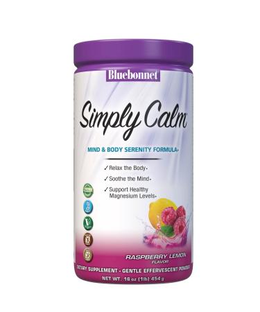 Bluebonnet Nutrition Simply Calm Powder for Calm* Muscle Cramps* Stress Relief* Soy-Free Gluten-Free Non-GMO Kosher Certified Dairy-Free Vegan 16 oz 82 Servings Raspberry Lemon Flavor