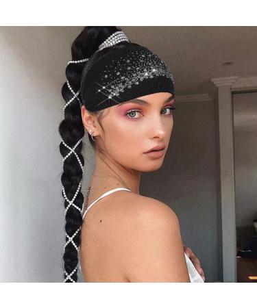 Gortin Crystal Wide Headband - Black Rhinestone Boho Hair Wrap for Women and Girls - Night Club Party Accessory - Buy Online on GoSupps.com