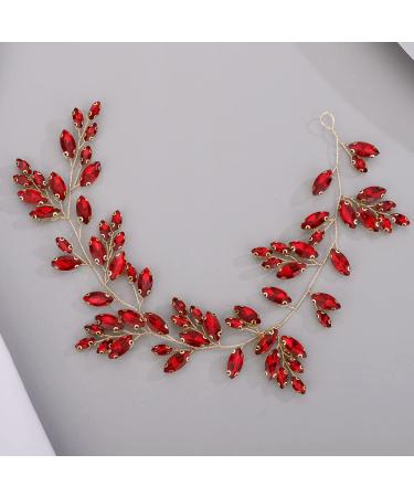 Chargances Bridal Crystal Hair Vine Wedding Red Rhinestone Headband Fashion Bride Hair Vine Wedding Prom Flower Girl Hair Accessories for Women and Girls (Red)