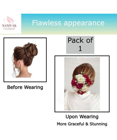 Samyak Beautiful Bridal Big Sized Hair Bun Handmade Juda Bun For Wedding Party Artificial Flowers Based Jumbo Sized Hair Piece Accessory Set Juda Decoration (Dark Pink) - Buy Online on GoSupps.com