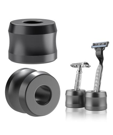 Linkidea 2 Pack Safety Razor Stand, Opening Dia 0.7" (18.5mm) Aluminum Alloy Men's Shaving Stand for Bathroom Countertops, Dark Grey