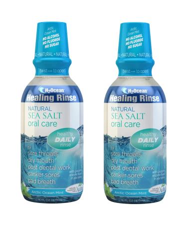 2 Pack H2Ocean Healing Rinse Mouthwash- Great Tasting Sea Salt & Xylitol Mouth Wash for Fresh Breath & Dry Mouth - Alcohol & Fluoride Free - Arctic Ocean Mint 16oz