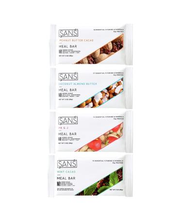 SANS Variety Meal Replacement Protein Bar | All-Natural Nutrition Bar With No Added Sugar | Dairy-Free, Soy-Free, and Gluten-Free | 16 Essential Vitamins and Minerals | (12 Pack) Variety 3 Ounce (Pack of 12)