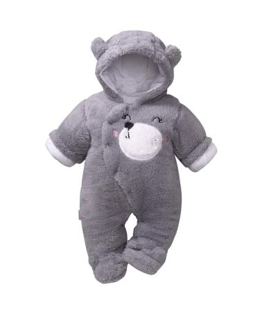 JiAmy Baby Hooded Romper Winter Jumpsuit Flannel Outfits Boys Girls Pajamas Toddler Onesie Footies Outwear 3-18 Months Gray 3-6 Months