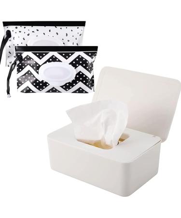 Wet Wipes Dispenser Box with 2 Baby Wipes Pouches - Dustproof & Reusable, Travel-Friendly - White - Buy Online on GoSupps.com