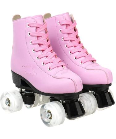 PU Leather High-top Women Roller Skates - Pink Flash | Double Row Shiny Skating | Indoor Outdoor - Size 7.5 M US - Buy Online on GoSupps.com