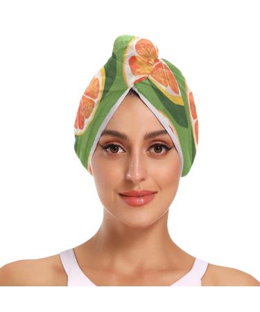 Slices and Whole Citrus Hair Towel 2 Pack Super Absorbent Hair Drying Towel Quick Dry Hair Turbans Head Towel with Button Twisty Wrap for Women Girls