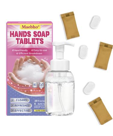 Maebho Foaming Hand Soap Kit 1 Refillable Foaming Hand Soap Dispensers+6 Tablet Refills Ocean Scent 6 x 10.14 Fl oz Bottles (60.84Fl oz Total)