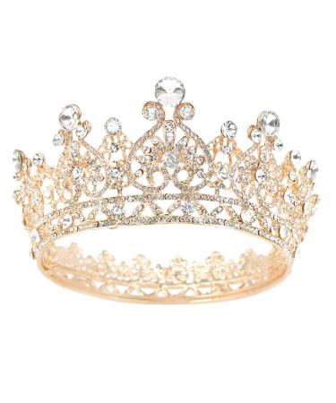 yyoemas Round Crystal Queen Crowns for Women  Rose Gold Rhinestone Tiara Cake Topper  Wedding Crowns Tiara for Bridal Birthday Party Queen Pageant Hair Accessories