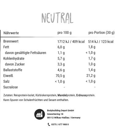 Buy Bodybuilding Depot Vegan Protein Powder 1kg - Environmentally Friendly 100% Plant-Based Great Solubility Natural Taste - Buy Online on GoSupps.com