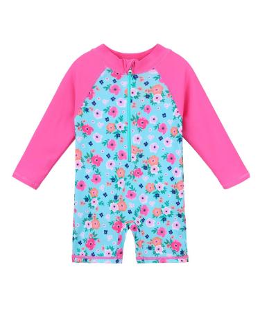 HUAANIUE Baby Girls Shortsleeve One Piece Zipper Swimsuit 6Month-3Year UPF 50+ Sun Protection Swimming Costume 3-4 Years 08 Littleflower Swimwear