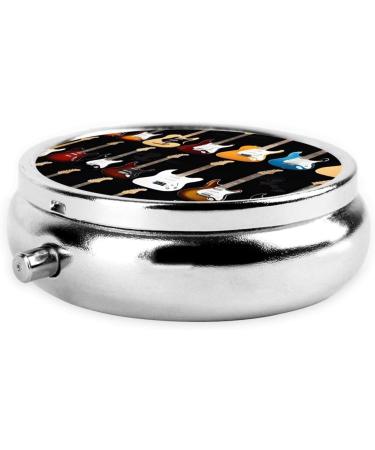 Art Guitar Pattern Mini Round Pill Box | 3 Compartment Travel Organizer | Portable Medicine Case for Home & Office - Buy Online on GoSupps.com