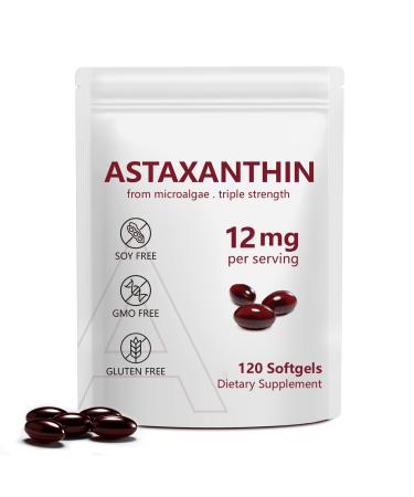 QYCOTXYR Astaxanthin 12mg 10 in 1 Astaxanthin Antioxidant Supplements Max Strength Astaxanthins Antioxidant Supplements Immune System Health Vitamin E & More Supports Eye 120 Softgels