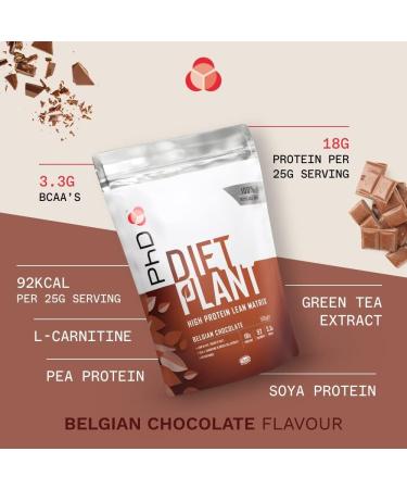 PhD Nutrition Diet Plant Vegan Protein Powder - 18g Plant Protein - 20 Servings - Belgian Chocolate 500g - Buy Online on GoSupps.com